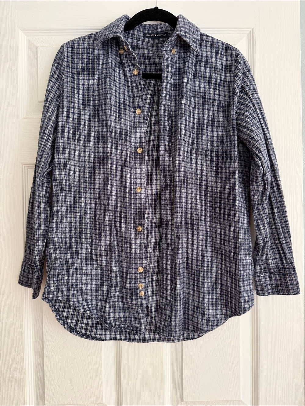 Brandy Melville Blue & White Plaid Button-Down Shirt